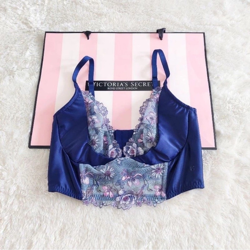 Victoria's Secret Midnight Blue Hummingbird Embroidery Corset Top - 34C
